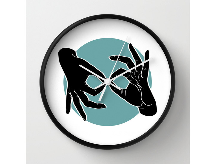 Society6 – Wall Clock / Black White – Black on Turquoise 00