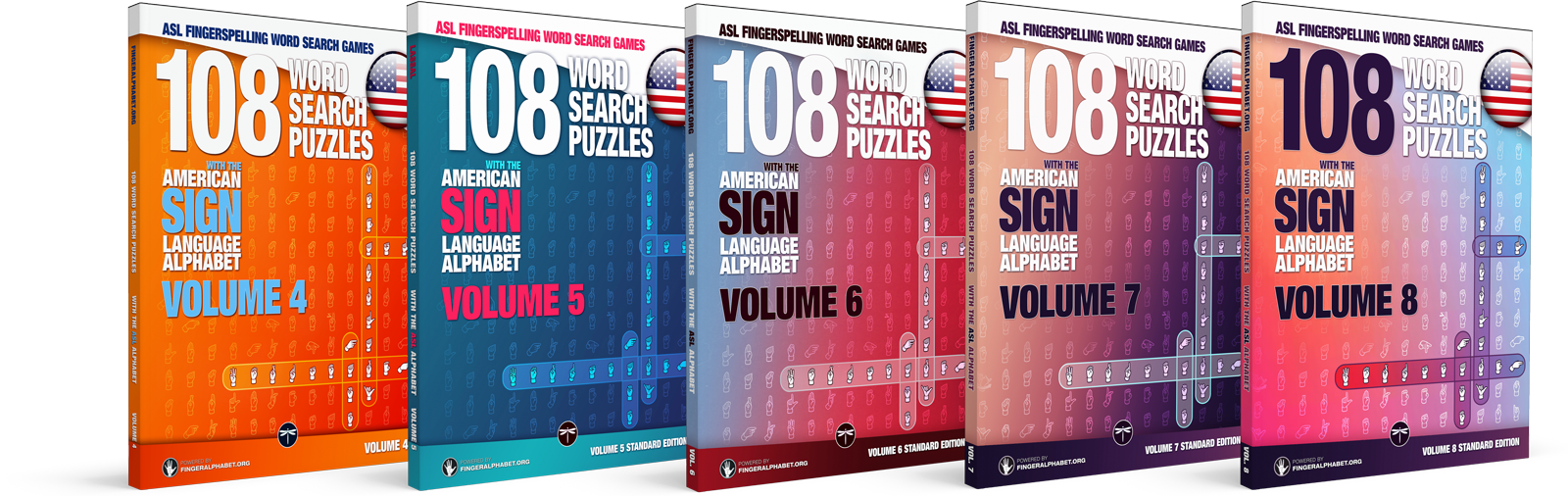 ASL Fingerspelling Word Search Games, Volumes 4 to 8